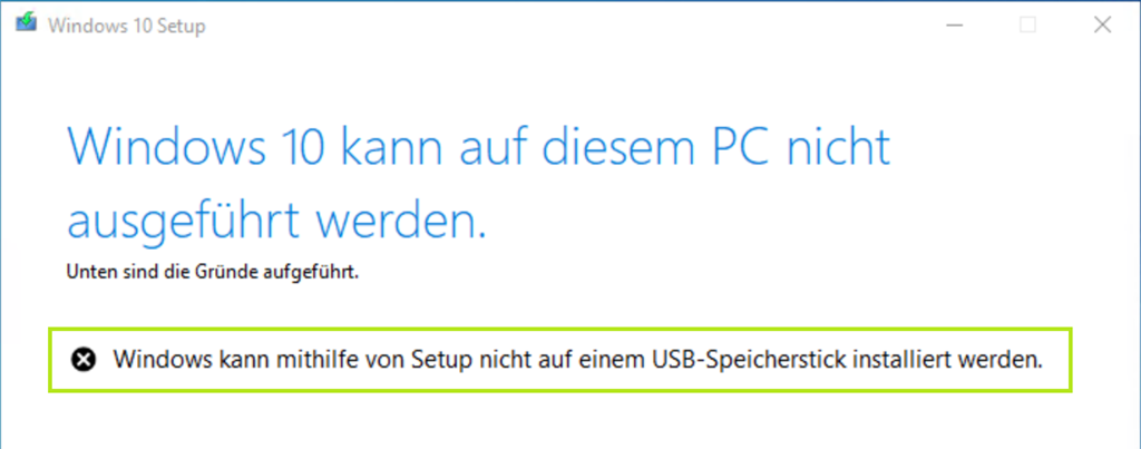 Windows 10 Upgrade schlägt fehl